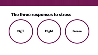 Fight Flight Freeze
The three responses to stress
 