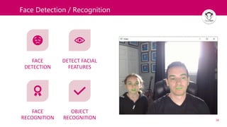 18
Face Detection / Recognition
FACE
DETECTION
DETECT FACIAL
FEATURES
FACE
RECOGNITION
OBJECT
RECOGNITION
 