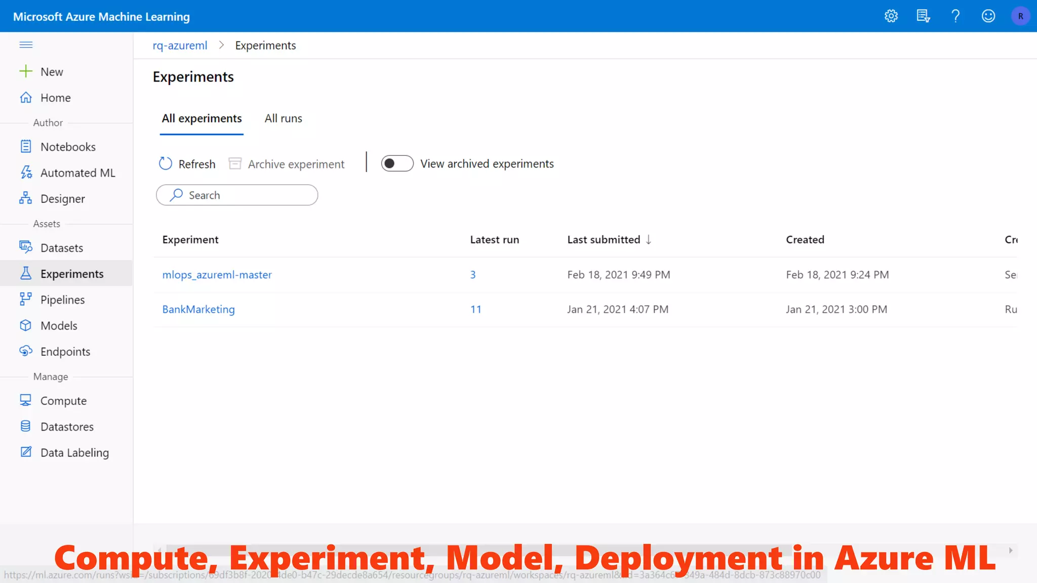 Compute, Experiment, Model, Deployment in Azure ML
 