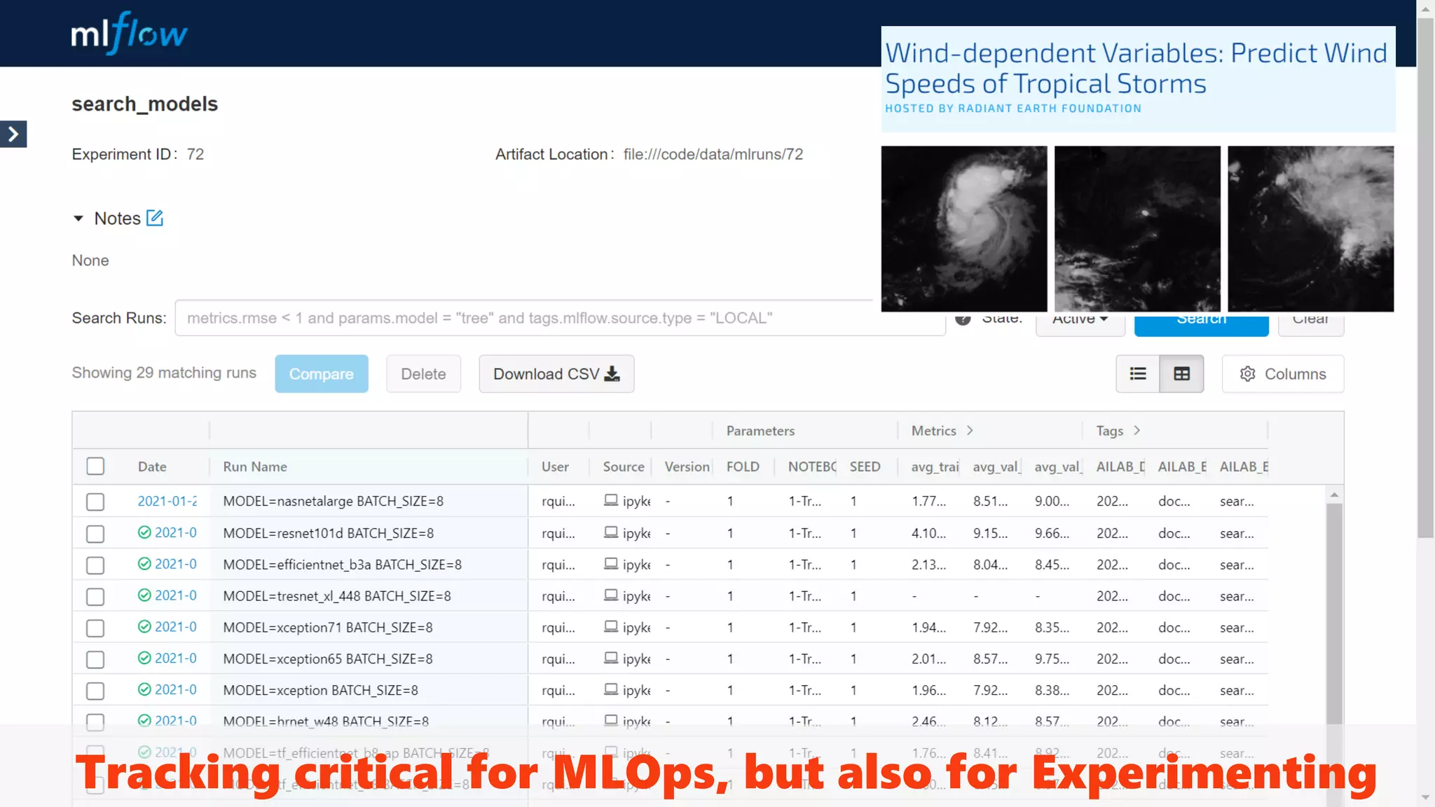 Tracking critical for MLOps, but also for Experimenting
 