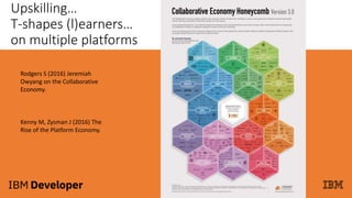 Upskilling…
T-shapes (l)earners…
on multiple platforms
Rodgers S (2016) Jeremiah
Owyang on the Collaborative
Economy.
Kenny M, Zysman J (2016) The
Rise of the Platform Economy.
 