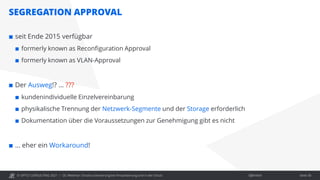 © OPITZ CONSULTING 2021 / Öffentlich
SEGREGATION APPROVAL
OC Webinar: Oracle-Lizenzierung bei Virtualisierung und in der Cloud Seite 30
 seit Ende 2015 verfügbar
 formerly known as Reconfiguration Approval
 formerly known as VLAN-Approval
 Der Ausweg!? … ???
 kundenindividuelle Einzelvereinbarung
 physikalische Trennung der Netzwerk-Segmente und der Storage erforderlich
 Dokumentation über die Voraussetzungen zur Genehmigung gibt es nicht
 … eher ein Workaround!
 