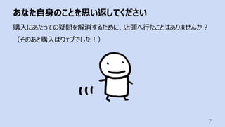 あなた⾃⾝のことを思い返してください
7
購⼊にあたっての疑問を解消するために、店頭へ⾏たことはありませんか︖
（そのあと購⼊はウェブでした︕）
 
