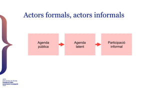 Actors formals, actors informals
Agenda
pública
Agenda
latent
Participació
informal
 