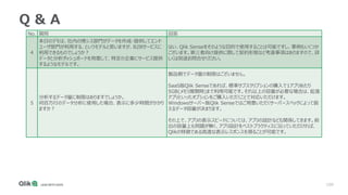100
Q & A
No. 質問 回答
4
本日のデモは、社内の情シス部門がデータを作成・提供してエンド
ユーザ部門が利用する、というモデルと思いますが、B2Bサービスに
利用できるものでしょうか？
データと分析ダッシュボードを用意して、特定の企業にサービス提供
するようなモデルです。
はい、Qlik Senseをそのような目的で使用することは可能ですし、事例もいくつか
ございます。第三者向け提供に際して契約形態など考慮事項はありますので、詳
しくは別途お問合せください。
5
分析するデータ量に制限はありますでしょうか。
何百万行のデータ分析に使用した場合、表示に多少時間がかかり
ますか？
製品側でデータ量の制限はございません。
SaaS版Qlik Senseであれば、標準サブスクリプションの購入で1アプリあたり
5GB(メモリ展開時)まで利用可能です。それ以上の容量が必要な場合は、拡張
アプリといったオプションをご購入いただくことで対応いただけます。
Windowsサーバー版Qlik Senseではご用意いただくサーバースペックによって扱
えるデータ容量が決まります。
その上で、アプリの表示スピードについては、アプリの設計なども関係してきます。前
出の容量上も問題が無く、アプリ設計をベストプラクティスに沿っていただければ、
Qlikの特徴である高速な表示レスポンスを得ることが可能です。
 