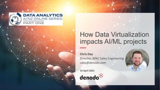 How Data Virtualization
impacts AI/ML projects
Chris Day
Director, APAC Sales Engineering
cday@denodo.com
14 April 2021
 