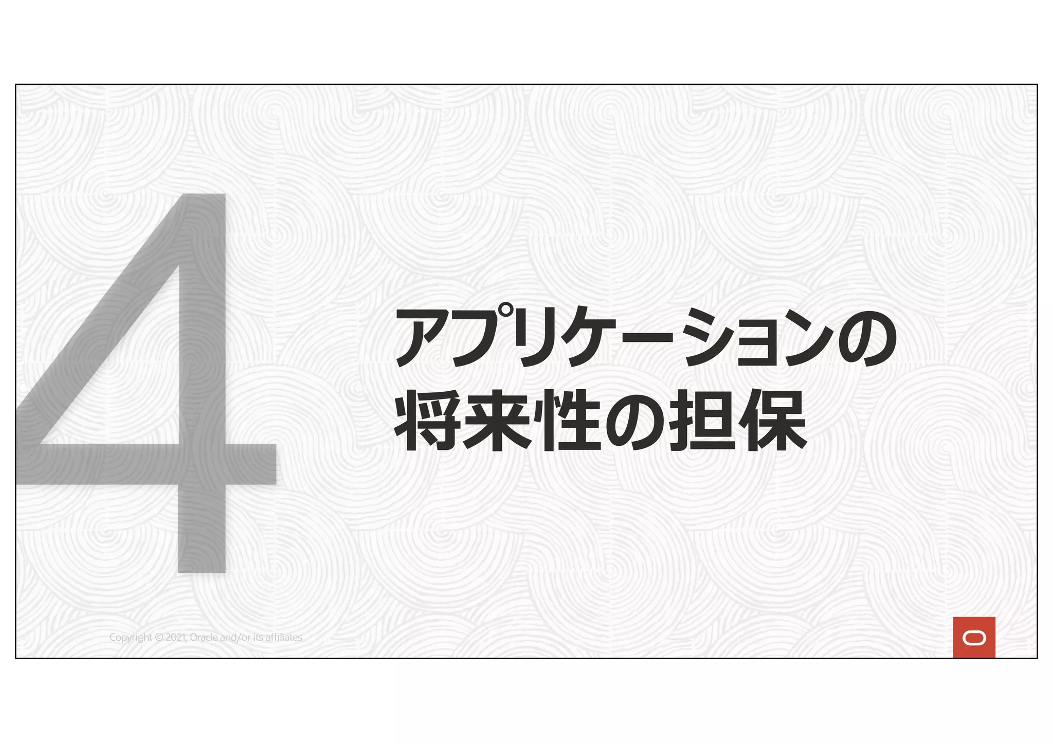 Copyright © 2021, Oracle and/or its affiliates
アプリケーションの
将来性の担保
 