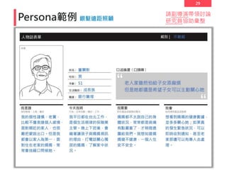 29
Persona範例 銀髮遠距照顧
請副導演帶領討論
研究員協助彙整
 