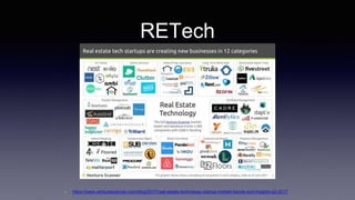 RETech
• https://www.venturescanner.com/blog/2017/real-estate-technology-startup-market-trends-and-insights-q2-2017
 