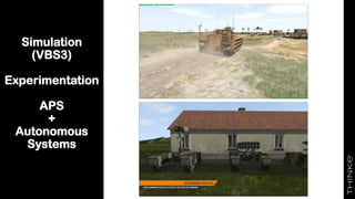 Simulation
(VBS3)
Experimentation
APS
+
Autonomous
Systems
 
