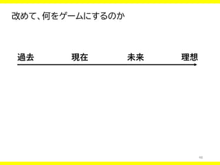 48
改めて、何をゲームにするのか
過去 現在 未来 理想
 