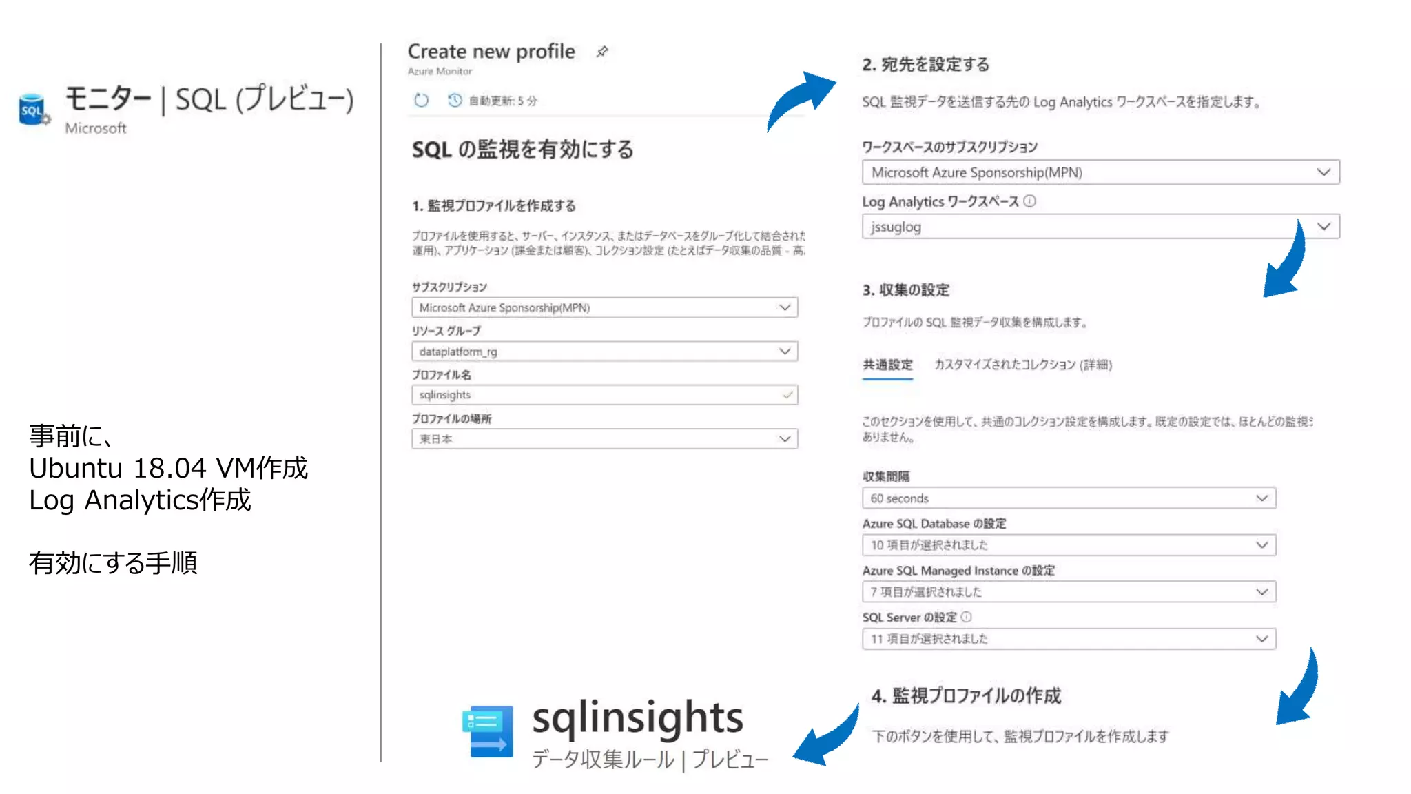 事前に、
Ubuntu 18.04 VM作成
Log Analytics作成
有効にする手順
 