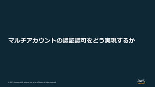 © 2021, Amazon Web Services, Inc. or its Affiliates. All rights reserved.
マルチアカウントの認証認可をどう実現するか
 