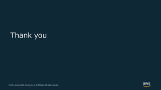 © 2021, Amazon Web Services, Inc. or its Affiliates. All rights reserved.
Thank you
 