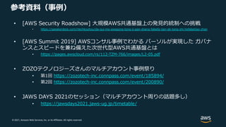 © 2021, Amazon Web Services, Inc. or its Affiliates. All rights reserved.
参考資料（事例）
• [AWS Security Roadshow] ⼤規模AWS共通基盤上の発...