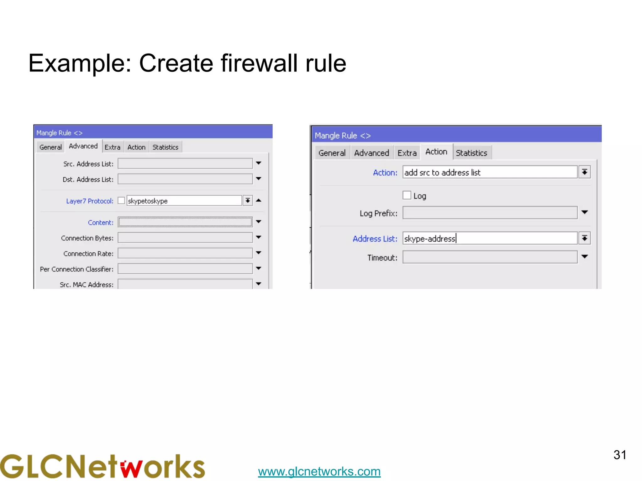 www.glcnetworks.com
Example: Create firewall rule
31
 