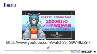 続きは
https://www.youtube.com/watch?v=StW4ffZZn7
w
© 2021 Chura DATA inc. PROPRIETARY & CONFIDENTIAL.
 