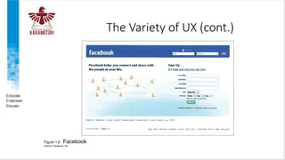 The Variety of UX (cont.)
Figure 1.6 Facebook
Source: Facebook, Inc.
 