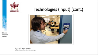 Technologies (Input) (cont.)
Figure 2.14 QR codes
Source: Red Huber/Orlando Sentinel/MCT/Getty Images
 