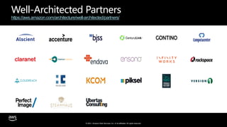 © 2021, Amazon Web Services, Inc. or its affiliates. All rights reserved.
Well-Architected Partners
https://aws.amazon.com/architecture/well-architected/partners/
 