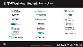 © 2020, Amazon Web Services, Inc. or its Affiliates. All rights reserved. Amazon Confidential and Trademark
© 2020, Amazon Web Services, Inc. or its affiliates. All rights reserved.
日本のWell-Architectedパートナー
(※2021 年 06 月現在)
 