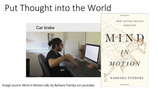 Put Thought into the World
Image source: Mind in Motion talk, by Barbara Tversky (on youtube)
 