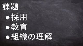 課題
●採用
●教育
●組織の理解
 