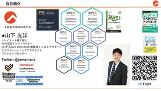 ●山下 光洋
トレノケート株式会社
AWS認定インストラクター
(ATP Award 2018,2019 最優秀インストラクター)
クラウドトレーニングアドボケイト
プロトタイプビルダー
Twitter: @yamamanx
自己紹介
 