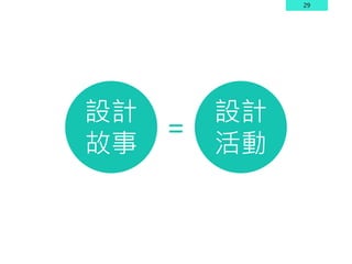 29
設計
故事
設計
活動
＝
 