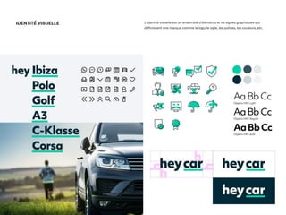 IDENTITÉ VISUELLE L’iden
ti
té visuelle est un ensemble d’éléments et de signes graphiques qui
dé
fi
nissent une marque comme le logo, le sigle, les polices, les couleurs, etc.


 