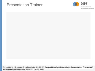 Presentation Trainer
Schneider, J., Romano, G., & Drachsler, H. (2019). Beyond Reality—Extending a Presentation Trainer wi...