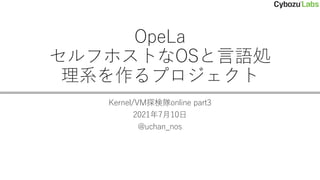 OpeLa
セルフホストなOSと言語処
理系を作るプロジェクト
Kernel/VM探検隊online part3
2021年7月10日
@uchan_nos
 