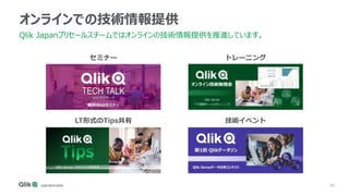69
オンラインでの技術情報提供
Qlik Japanプリセールスチームではオンラインの技術情報提供を推進しています。
セミナー トレーニング
LT形式のTips共有 技術イベント
 