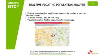 10
GTC21: Deep-Learning Data-Pipeline Optimization for Network Data Analysis in
SK Telecom by Employing Spark Rapids for Custom Data Source
https://www.nvidia.com/en-us/on-demand/session/gtcspring21-s31400/
ユースケース
 