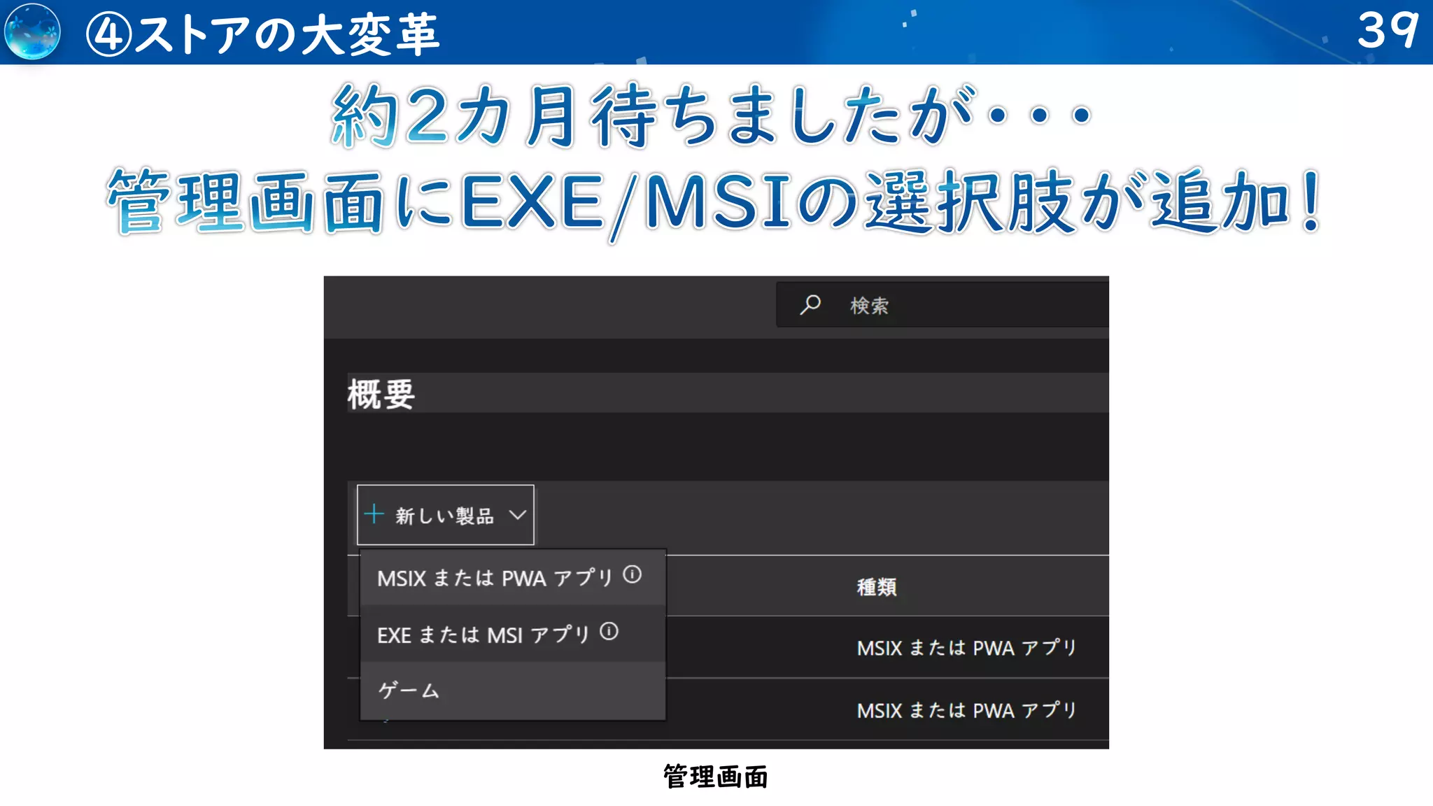 39
④ストアの大変革
管理画面
 