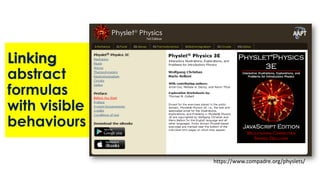 Linking
abstract
formulas
with visible
behaviours
https://www.compadre.org/physlets/
 