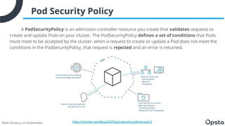 Multi-Tenancy on Kubernetes
Pod Security Policy
A PodSecurityPolicy is an admission controller resource you create that va...