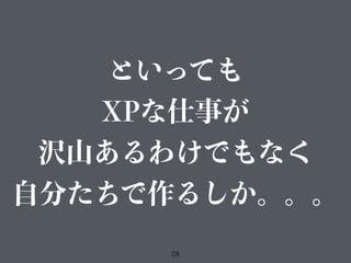 28
といっても
XPな仕事が
沢山あるわけでもなく
自分たちで作るしか。。。
 