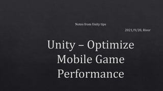 Unity optimize mobile game performance