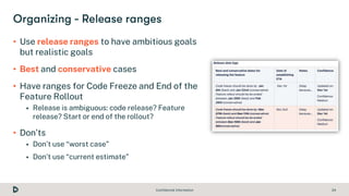 Confidential Information 24
• Use release ranges to have ambitious goals
but realistic goals
• Best and conservative cases...