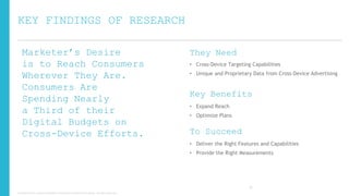 KEY FINDINGS OF RESEARCH
Marketer’s Desire
is to Reach Consumers
Wherever They Are.
Consumers Are
Spending Nearly
a Third of their
Digital Budgets on
Cross-Device Efforts.

They Need
• Cross-Device Targeting Capabilities
• Unique and Proprietary Data from Cross-Device Advertising

Key Benefits
• Expand Reach
• Optimize Plans

To Succeed
• Deliver the Right Features and Capabilities
• Provide the Right Measurements

20
Copyright © 2013, ValueClick Media & Greystripe a ValueClick Company. All rights reserved.

 