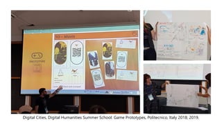 Digital Cities, Digital Humanities Summer School: Game Prototypes, Politecnico, Italy 2018; 2019.
 