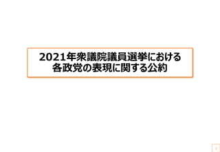 マスター タイトルの書式設定
2021年衆議院議員選挙における
各政党の表現に関する公約
1
 