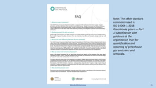 Wendy McGuinness 15
Note: The other standard
commonly used is
ISO 14064-1:2018
Greenhouse gases — Part
1: Specification with
guidance at the
organization level for
quantification and
reporting of greenhouse
gas emissions and
removals.
 
