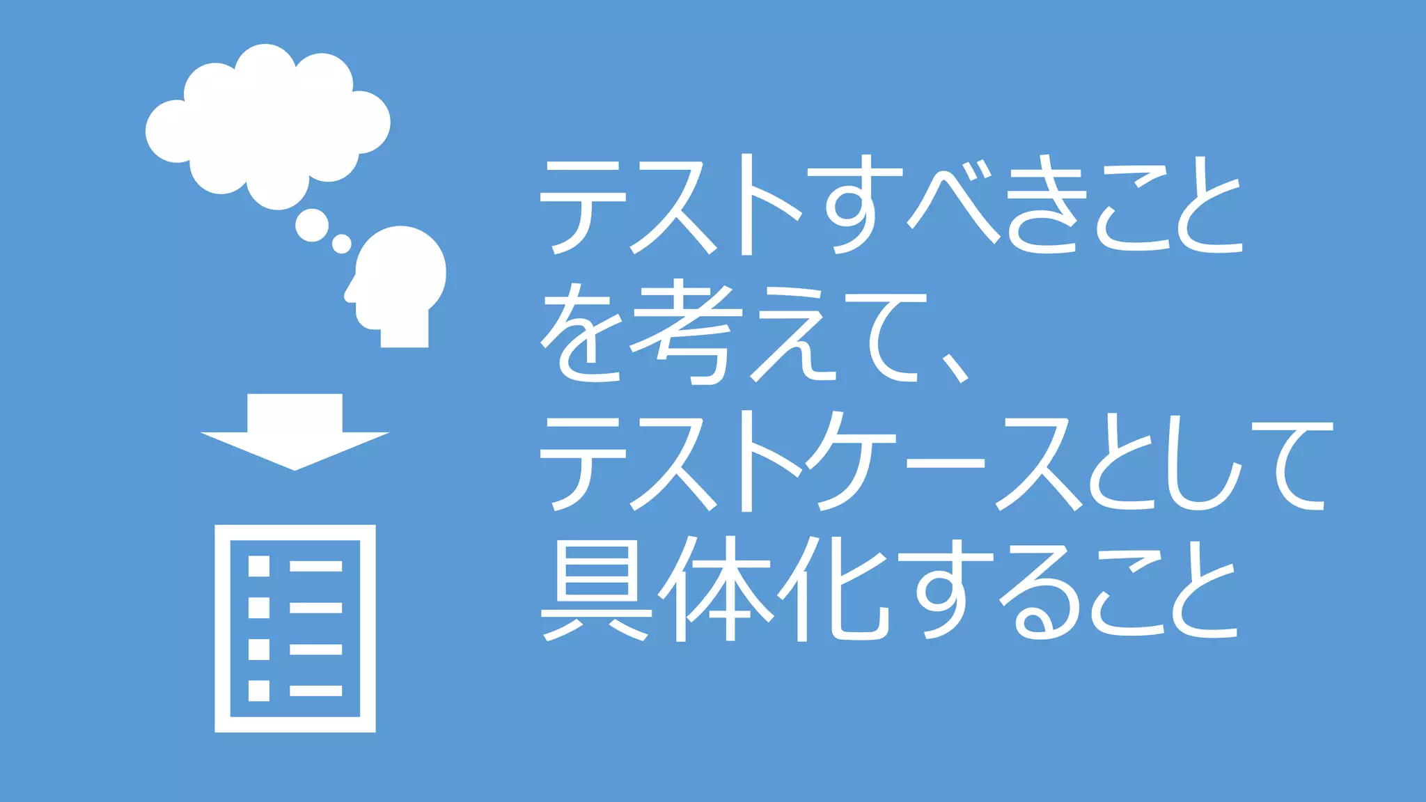 テストすべきこと
を考えて、
テストケースとして
具体化すること
 
