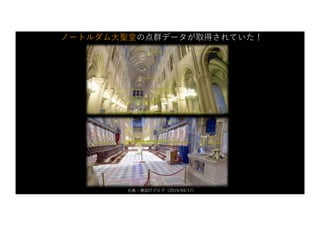 ノートルダム⼤聖堂の点群データが取得されていた！
出典：建設ITブログ（2019/04/17）
 