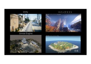 マインクラフト
Unity
韮⼭反射炉
初島
Unreal Engine
 