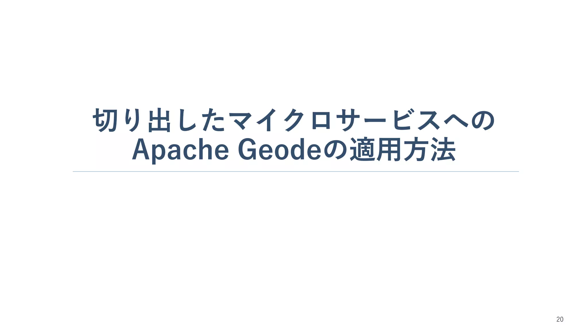 切り出したマイクロサービスへの
Apache Geodeの適用方法
20
 