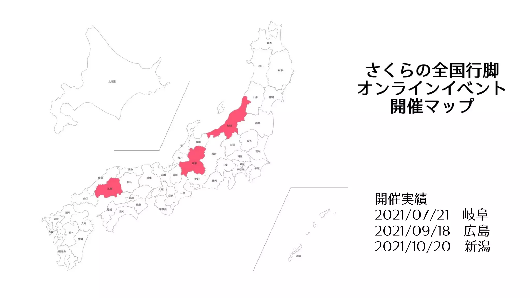 開催実績
2021/07/21 岐⾩
2021/09/18 広島
2021/10/20 新潟
 