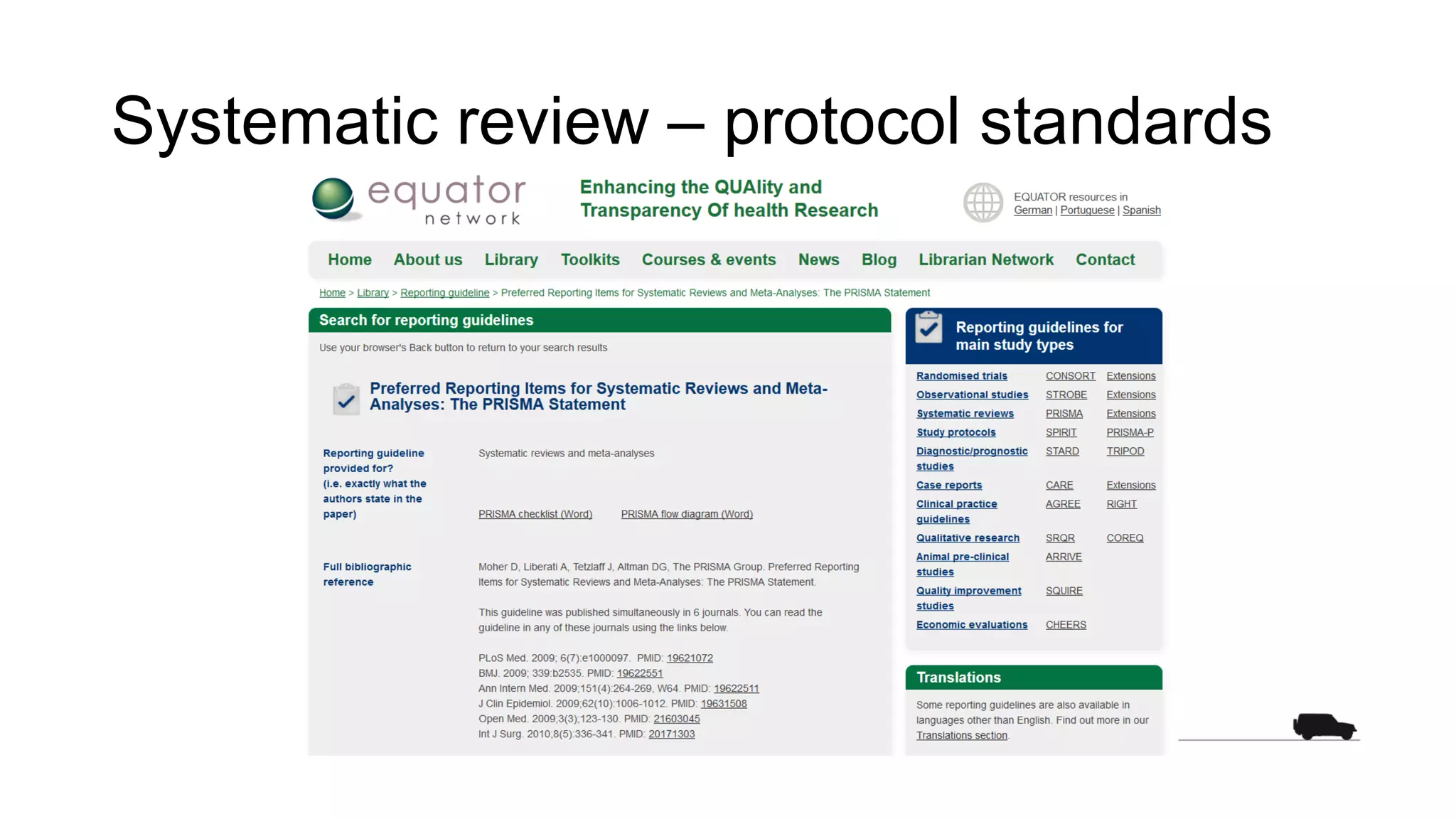 Systematic review – protocol standards
 